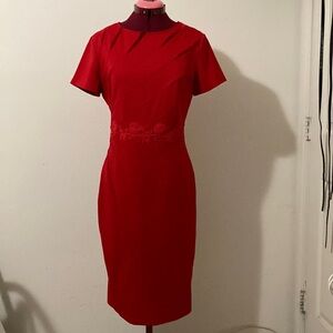 Vfshow Vfemage size Medium red dress cap sleeves concealed zipper lace waistline